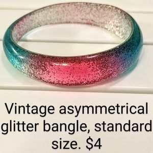 Vintage Asymmetrical Glitter Bangle in Silver, Pink, and Blue